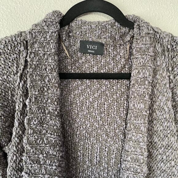 Vici Drape Open Front Knit Cardigan Sweater Pockets Asymmetrical Womens Small - Picture 2 of 7